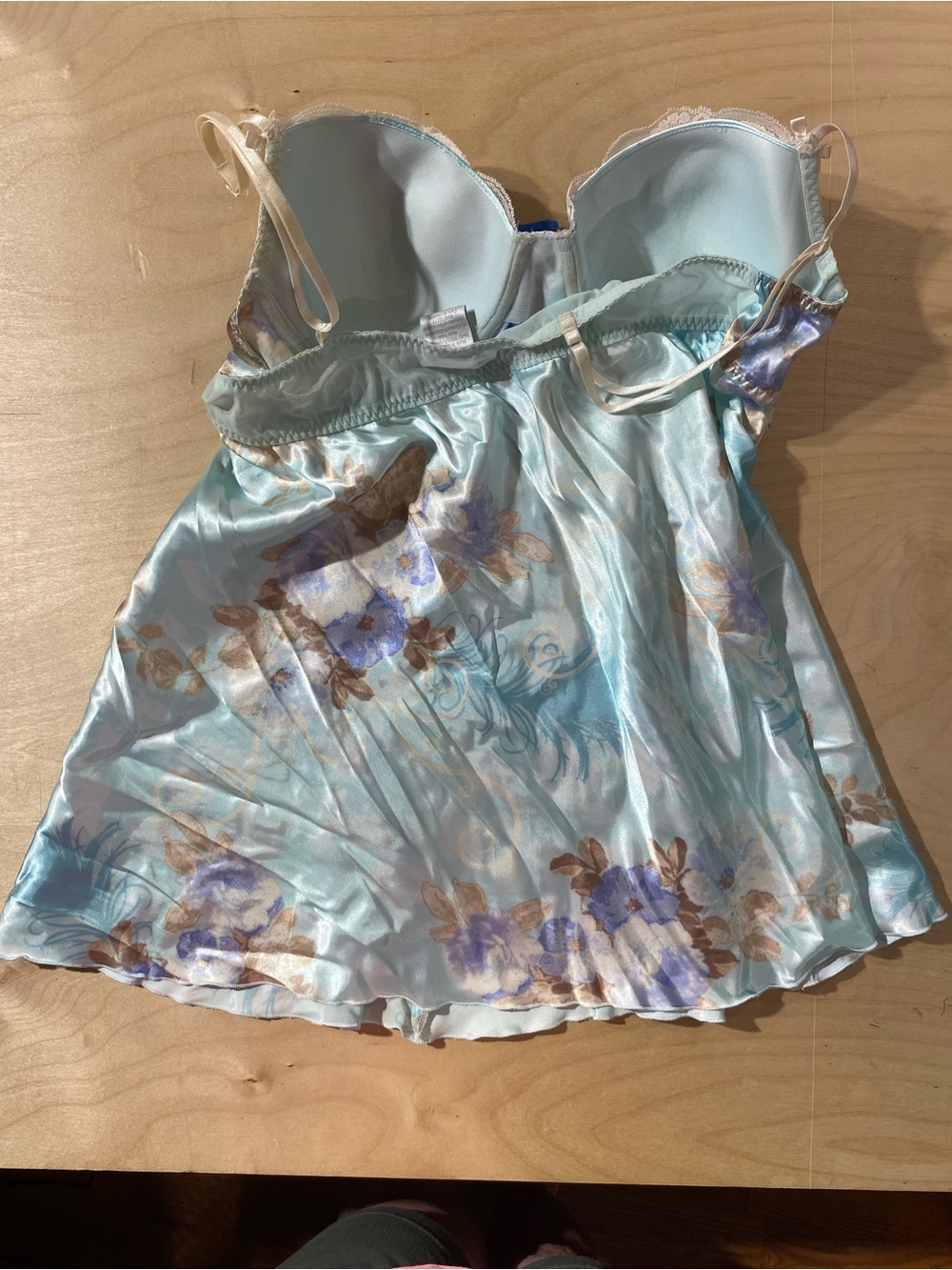 Apt. 9 Light Blue Floral Satin Chemise with Cream Lace XL (SC) - Picture 9 of 9